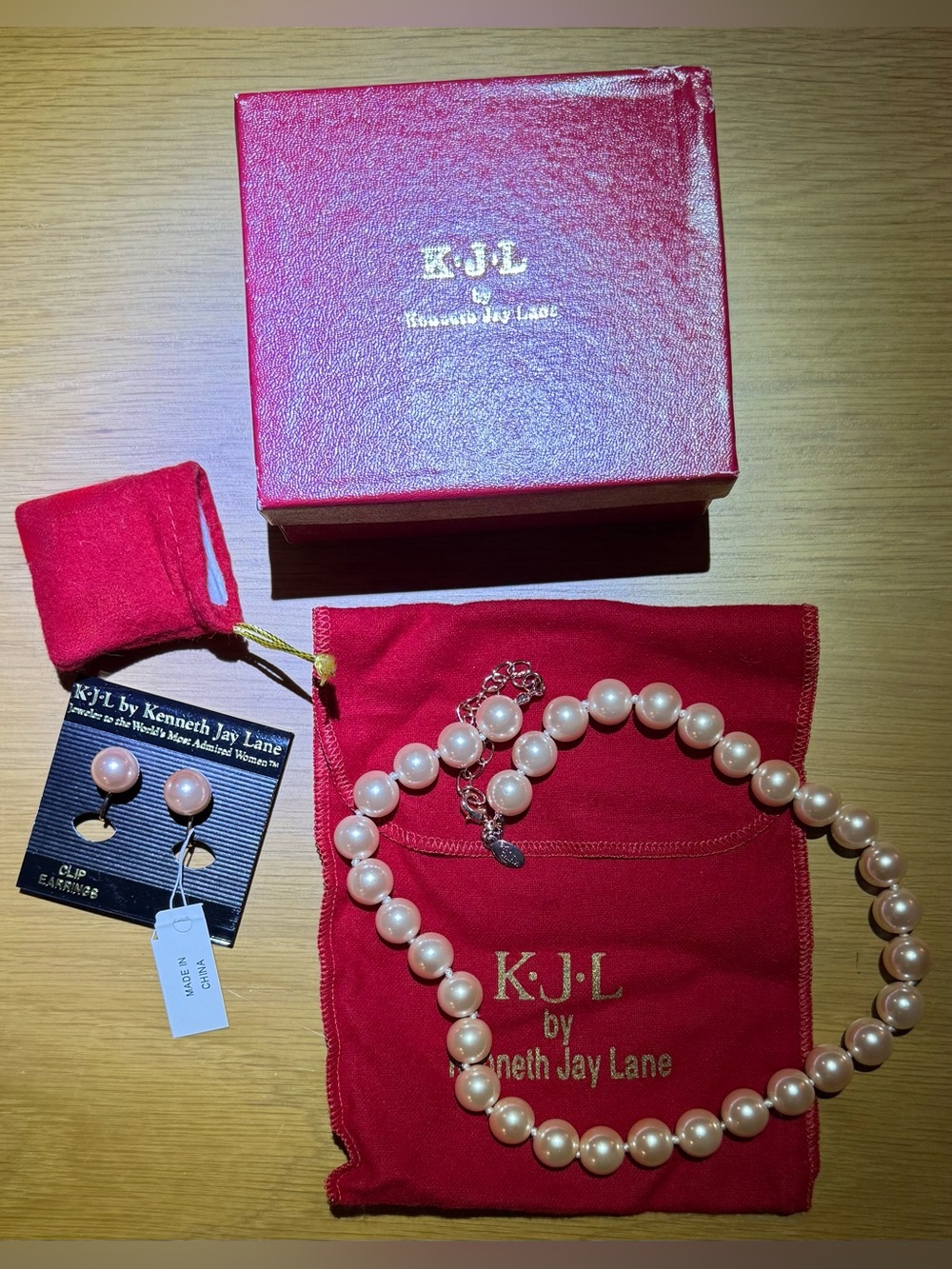Kenneth Jay Lane Perfectly Pink Pearl Necklace & Clip on Earring Set